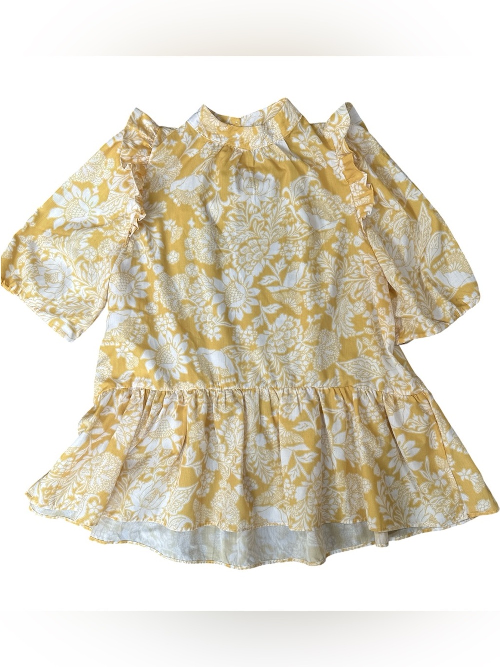 ZBZA Women’s Yellow Floral Ruffle Peplum puff-Sleeve Top